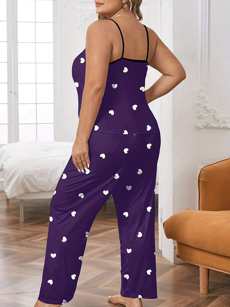 Plus Size Heart Print Pajamas Spaghetti Strap Outwear Pajamas Night Sleepwear